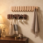 Rounded Slat Wall Hook Rack with Flip-Out Hooks, Solid Wood Piano Coat Rack for Bags and Keys, 10-22 Inch