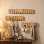 Rounded Slat Wall Hook Rack with Flip-Out Hooks, Solid Wood Piano Coat Rack for Bags and Keys, 10-22 Inch