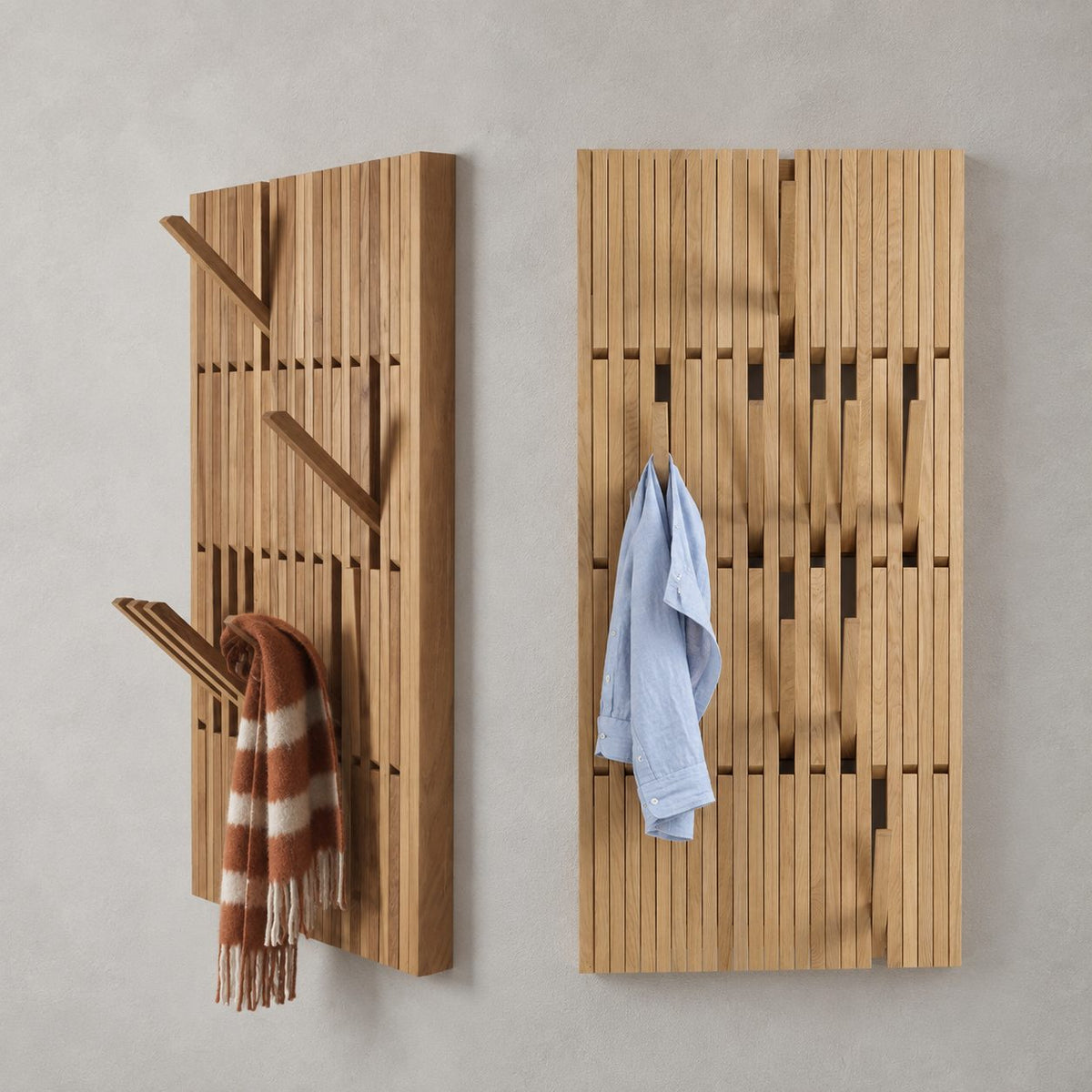 Tall Fold-Flat Piano Coat Rack Panel, Wall Mounted Solid Wood Slat Board with Hidden Hooks, 13-41 Inch Wide