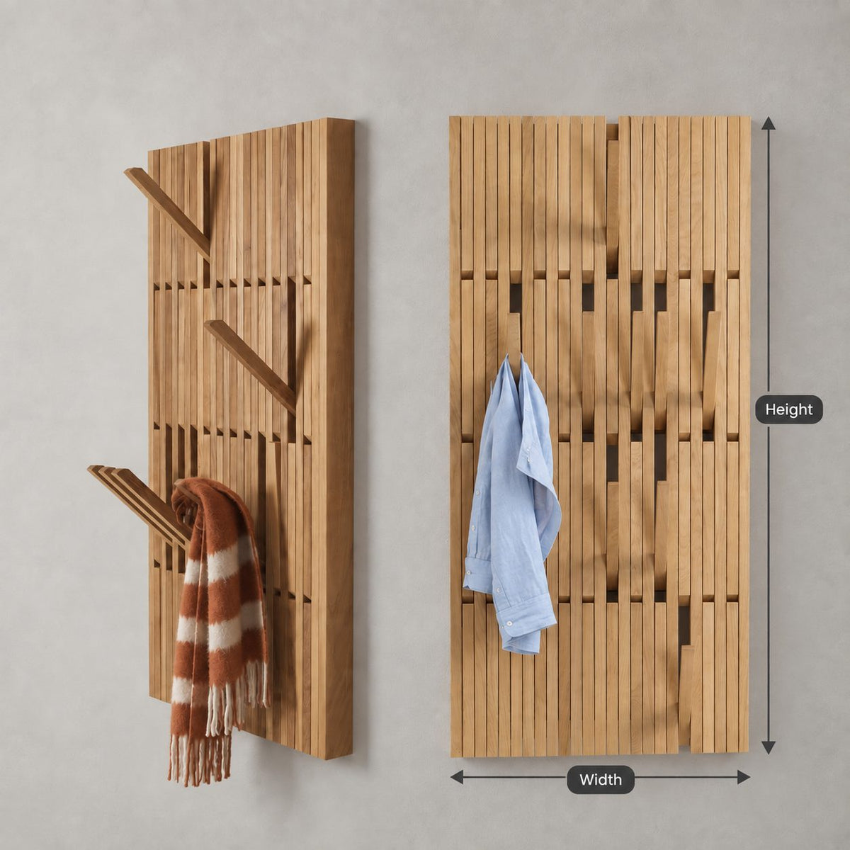 Tall Fold-Flat Piano Coat Rack Panel, Wall Mounted Solid Wood Slat Board with Hidden Hooks, 13-41 Inch Wide