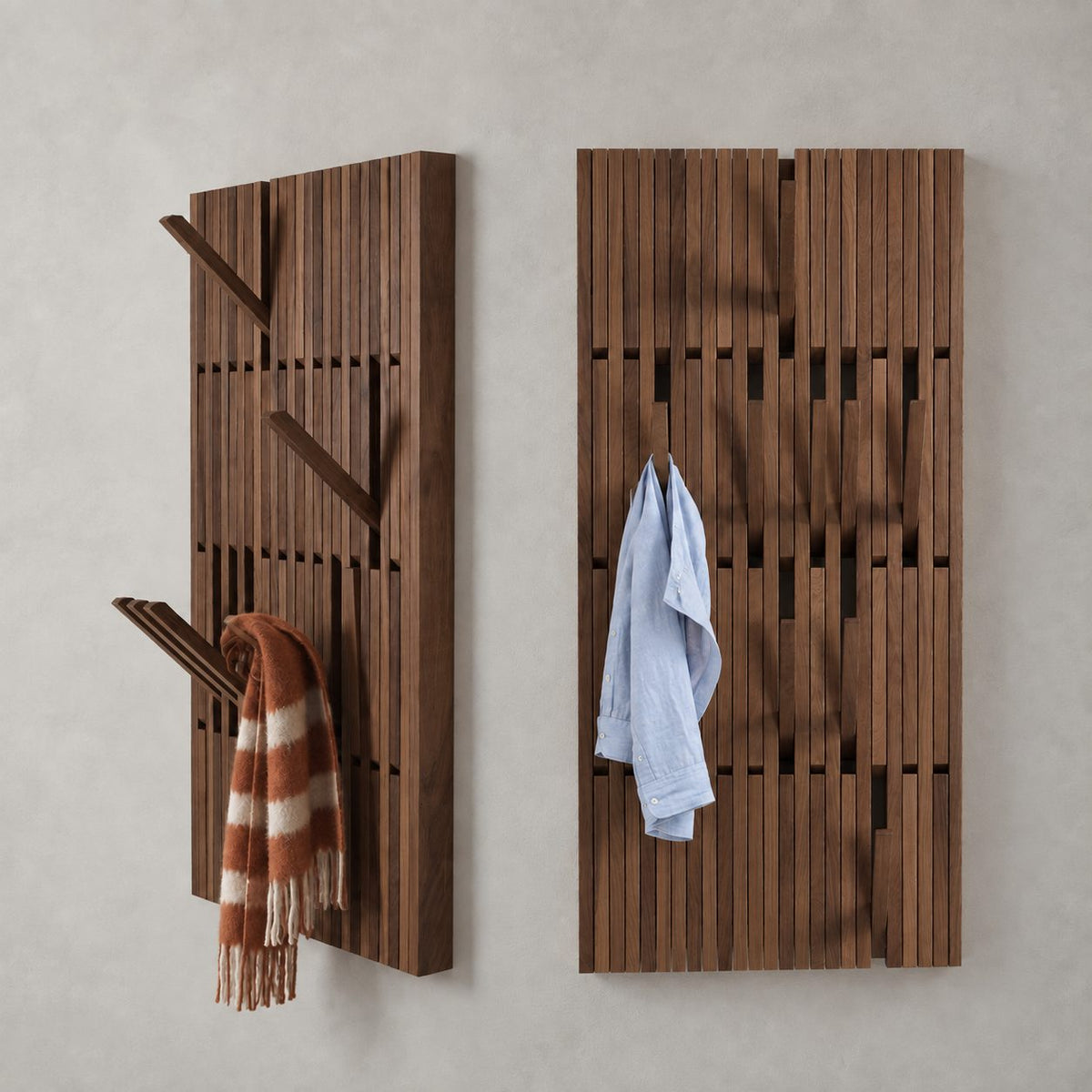 Tall Fold-Flat Piano Coat Rack Panel, Wall Mounted Solid Wood Slat Board with Hidden Hooks, 13-41 Inch Wide