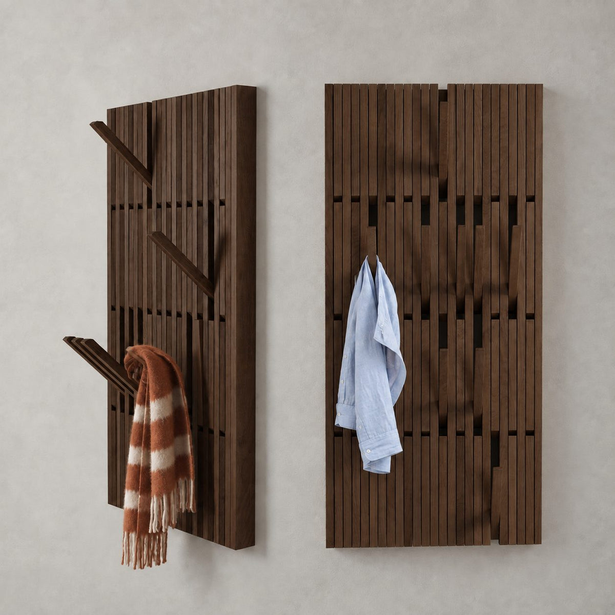 Tall Fold-Flat Piano Coat Rack Panel, Wall Mounted Solid Wood Slat Board with Hidden Hooks, 13-41 Inch Wide