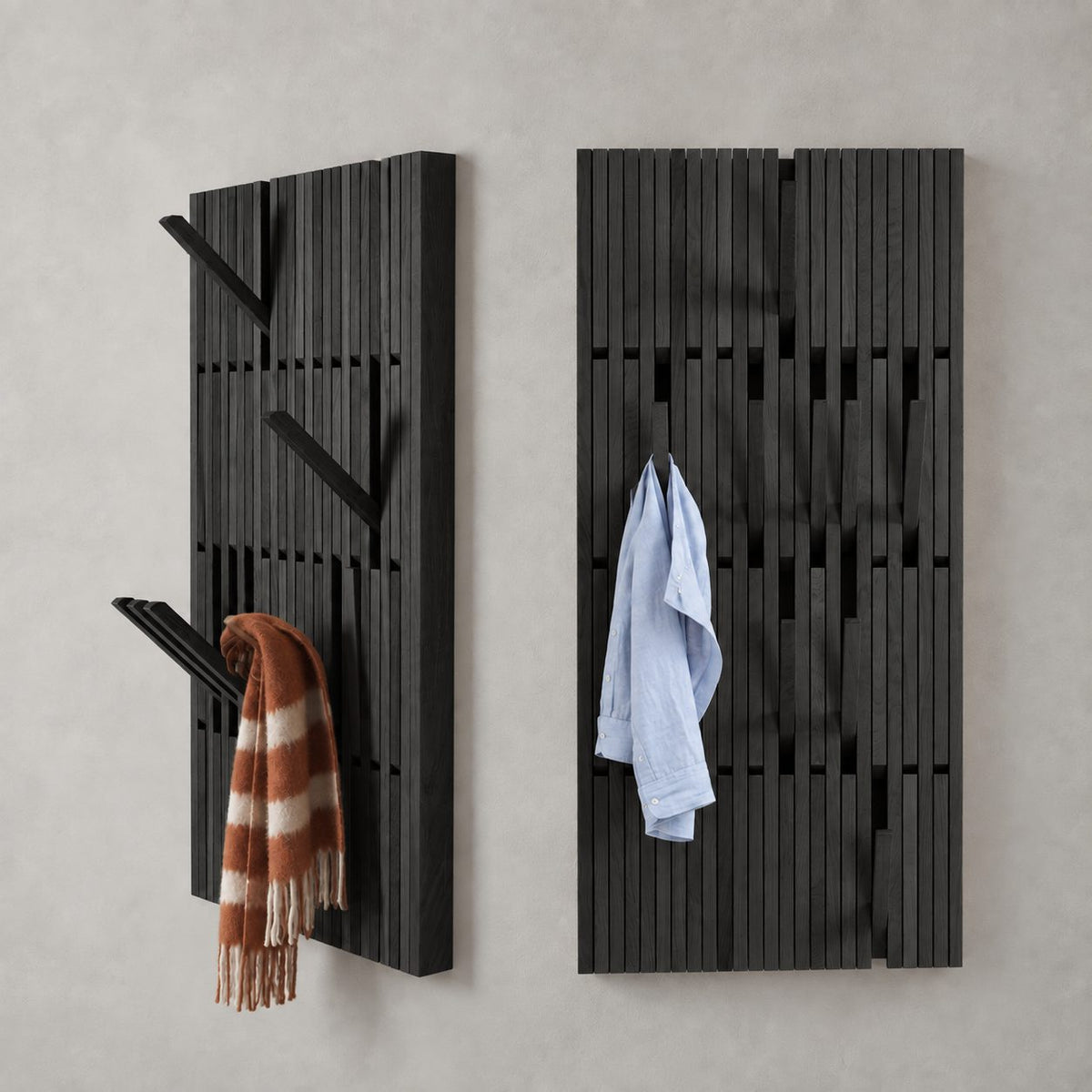 Tall Fold-Flat Piano Coat Rack Panel, Wall Mounted Solid Wood Slat Board with Hidden Hooks, 13-41 Inch Wide