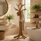 Flared Root Tree Coat Stand, Freestanding Carved Solid Wood Coat Tree and Hat Stand for Entryway, 60-80 Inch