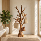 Stump Trunk Tree Coat Stand, Freestanding Solid Wood Hall Tree with Thick Upturned Branches, 60-80 Inch