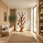 Stump Trunk Tree Coat Stand, Freestanding Solid Wood Hall Tree with Thick Upturned Branches, 60-80 Inch