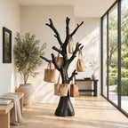 Stump Trunk Tree Coat Stand, Freestanding Solid Wood Hall Tree with Thick Upturned Branches, 60-80 Inch