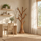 Stump Trunk Tree Coat Stand, Freestanding Solid Wood Hall Tree with Thick Upturned Branches, 60-80 Inch