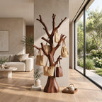 Stump Trunk Tree Coat Stand, Freestanding Solid Wood Hall Tree with Thick Upturned Branches, 60-80 Inch