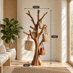 Stump Trunk Tree Coat Stand, Freestanding Solid Wood Hall Tree with Thick Upturned Branches, 60-80 Inch