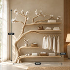 Driftwood Tree Clothes Rack with Four Shelves and Hanging Rail, Solid Wood Wall Wardrobe Organizer, 60 x 70 Inch