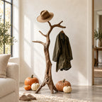 Tripod Root Branch Coat Stand, Freestanding Gnarled Solid Wood Tree Coat Rack for Entryway, 60-80 Inch