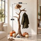 Tripod Root Branch Coat Stand, Freestanding Gnarled Solid Wood Tree Coat Rack for Entryway, 60-80 Inch