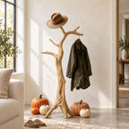 Tripod Root Branch Coat Stand, Freestanding Gnarled Solid Wood Tree Coat Rack for Entryway, 60-80 Inch