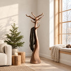 Sculpted Trunk Coat Stand with Branch Crown, Freestanding Smooth Solid Wood Tree Coat Rack, 60-80 Inch