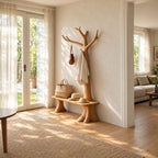 Stump Leg Bench Tree Coat Rack, Solid Wood Entryway Hall Tree with Seat and Upswept Branch Hooks, 40 x 80 Inch