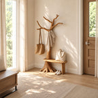 Tree Stump Bench Coat Stand with Twisting Branches, Solid Wood Entryway Hall Tree and Seat, 40 x 80 Inch