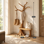 Tree Stump Bench Coat Stand with Twisting Branches, Solid Wood Entryway Hall Tree and Seat, 40 x 80 Inch