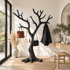 Wide Spreading Tree Coat Rack on Root Base, Freestanding Solid Wood Sculptural Coat Stand, 60-80 Inch
