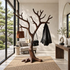 Wide Spreading Tree Coat Rack on Root Base, Freestanding Solid Wood Sculptural Coat Stand, 60-80 Inch