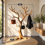 Wide Spreading Tree Coat Rack on Root Base, Freestanding Solid Wood Sculptural Coat Stand, 60-80 Inch