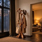 Mushroom Cap Tree Coat Rack Freestanding, Carved Solid Wood Hall Tree with Flared Root Base, 63-78 Inch