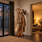Mushroom Cap Tree Coat Rack Freestanding, Carved Solid Wood Hall Tree with Flared Root Base, 63-78 Inch