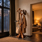 Mushroom Cap Tree Coat Rack Freestanding, Carved Solid Wood Hall Tree with Flared Root Base, 63-78 Inch