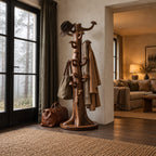 Mushroom Hook Tree Trunk Coat Rack, Freestanding Solid Wood Coat Stand on Round Base, 63-70 Inch