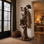 Mushroom Hook Tree Trunk Coat Rack, Freestanding Solid Wood Coat Stand on Round Base, 63-70 Inch