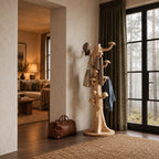 Mushroom Hook Tree Trunk Coat Rack, Freestanding Solid Wood Coat Stand on Round Base, 63-70 Inch
