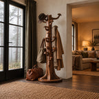 Mushroom Hook Tree Trunk Coat Rack, Freestanding Solid Wood Coat Stand on Round Base, 63-70 Inch