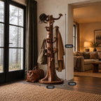 Mushroom Hook Tree Trunk Coat Rack, Freestanding Solid Wood Coat Stand on Round Base, 63-70 Inch
