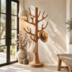 Antler Branch Tree Coat Rack Freestanding, Smooth Solid Wood Coat Stand with Round Base, 60-80 Inch