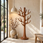 Antler Branch Tree Coat Rack Freestanding, Smooth Solid Wood Coat Stand with Round Base, 60-80 Inch