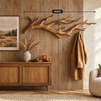Antler Branch Wall Coat Hook, Carved Solid Wood Rack for Coats, Towels and Bags, 31-67 Inch Wide