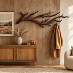 Antler Branch Wall Coat Hook, Carved Solid Wood Rack for Coats, Towels and Bags, 31-67 Inch Wide