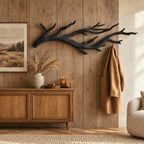 Antler Branch Wall Coat Hook, Carved Solid Wood Rack for Coats, Towels and Bags, 31-67 Inch Wide