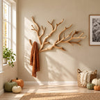 Spreading Tree Branch Wall Coat Rack, Large Carved Solid Wood Branch Hanger for Entryway, 35-59 Inch Wide