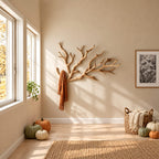 Spreading Tree Branch Wall Coat Rack, Large Carved Solid Wood Branch Hanger for Entryway, 35-59 Inch Wide
