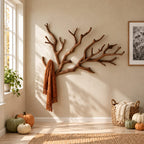 Spreading Tree Branch Wall Coat Rack, Large Carved Solid Wood Branch Hanger for Entryway, 35-59 Inch Wide