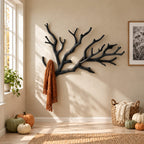 Spreading Tree Branch Wall Coat Rack, Large Carved Solid Wood Branch Hanger for Entryway, 35-59 Inch Wide