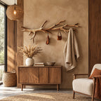 Driftwood Branch Wall Coat Rack with Hanging Hooks, Long Carved Solid Wood Clothes Rail, 60-80 Inch