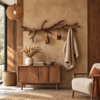Driftwood Branch Wall Coat Rack with Hanging Hooks, Long Carved Solid Wood Clothes Rail, 60-80 Inch