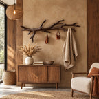 Driftwood Branch Wall Coat Rack with Hanging Hooks, Long Carved Solid Wood Clothes Rail, 60-80 Inch