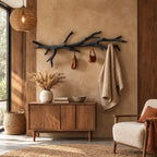 Driftwood Branch Wall Coat Rack with Hanging Hooks, Long Carved Solid Wood Clothes Rail, 60-80 Inch