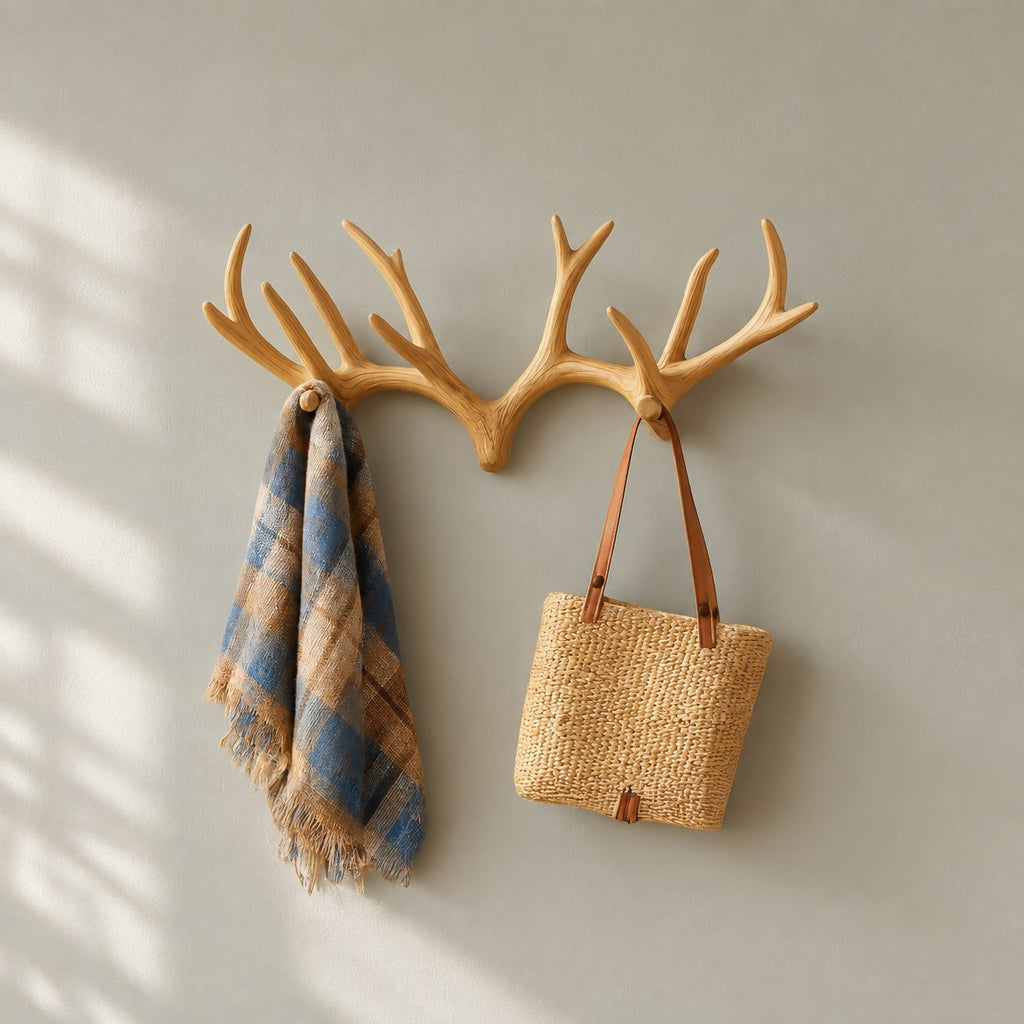 Minimalist Twin Antler Wall Coat Rack, Smooth Carved Solid Wood Hook for Entryway, 31-67 Inch Wide