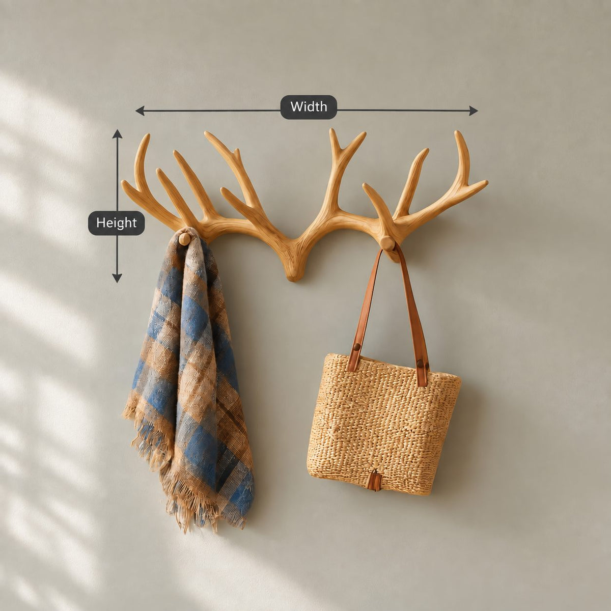 Minimalist Twin Antler Wall Coat Rack, Smooth Carved Solid Wood Hook for Entryway, 31-67 Inch Wide