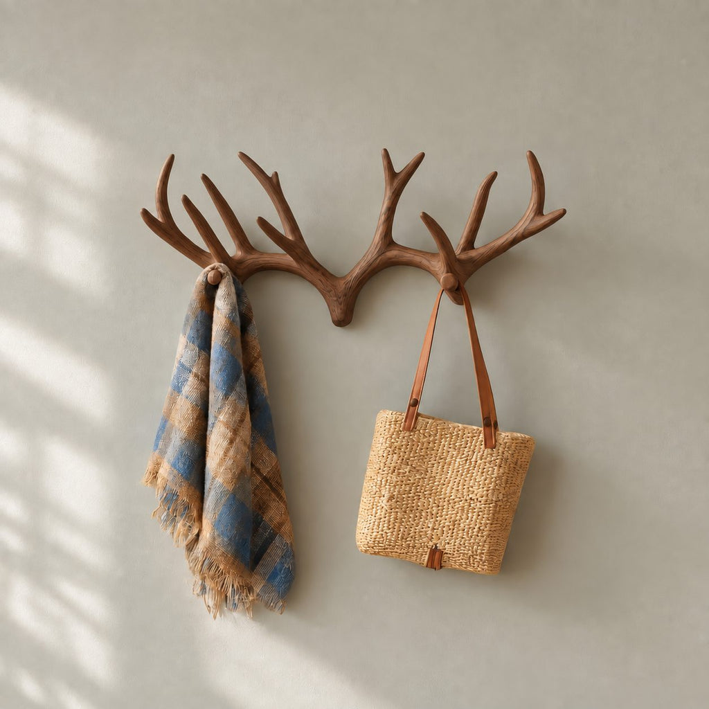 Minimalist Twin Antler Wall Coat Rack, Smooth Carved Solid Wood Hook for Entryway, 31-67 Inch Wide
