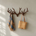 Minimalist Twin Antler Wall Coat Rack, Smooth Carved Solid Wood Hook for Entryway, 31-67 Inch Wide